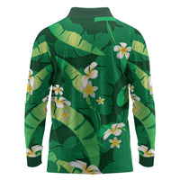 Green Banana Leaf Hawaii Long Sleeve Polo Shirt Lau Maia Plumeria Tropical Summer Vibes LT14 - Polynesian Pride