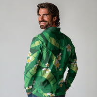 Green Banana Leaf Hawaii Long Sleeve Polo Shirt Lau Maia Plumeria Tropical Summer Vibes LT14 - Polynesian Pride