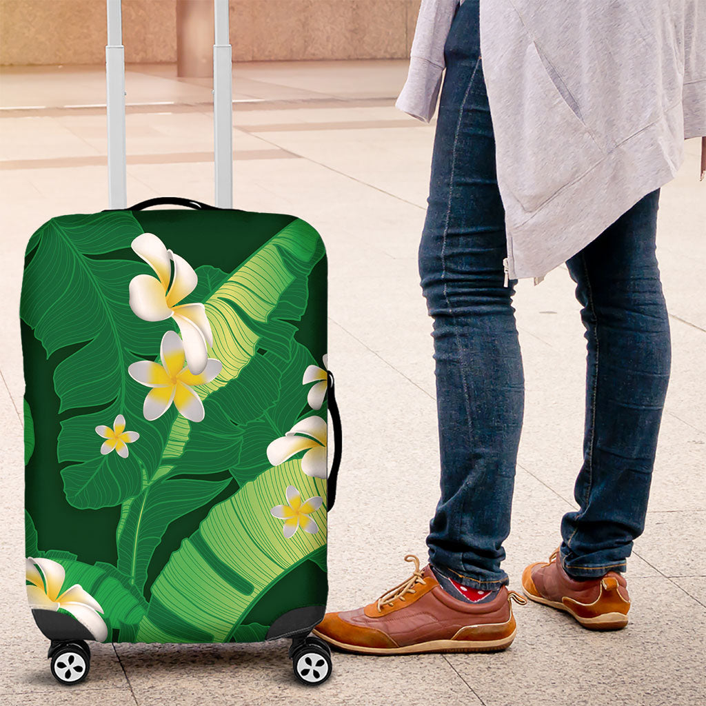 Green Banana Leaf Hawaii Luggage Cover Lau Maia Plumeria Tropical Summer Vibes LT14 Green - Polynesian Pride