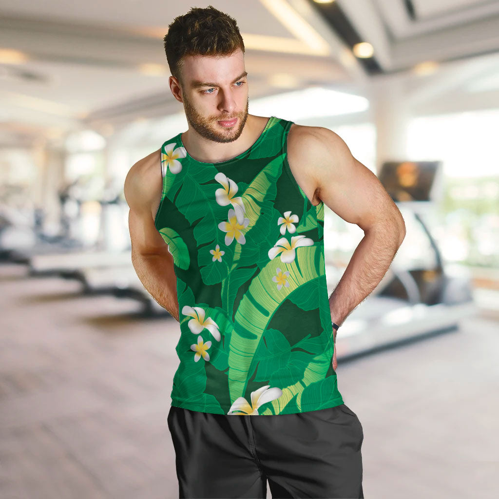 Green Banana Leaf Hawaii Men Tank Top Lau Maia Plumeria Tropical Summer Vibes LT14 Green - Polynesian Pride