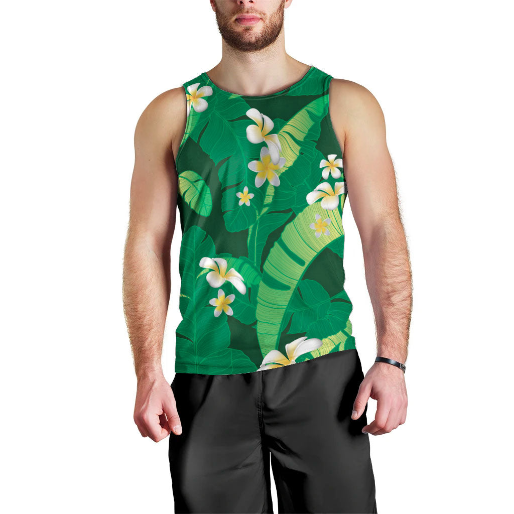 Green Banana Leaf Hawaii Men Tank Top Lau Maia Plumeria Tropical Summer Vibes LT14 - Polynesian Pride