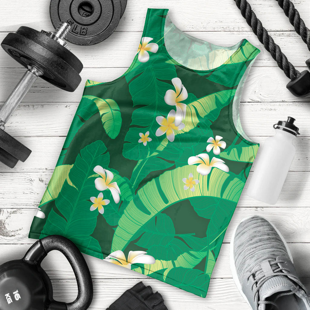 Green Banana Leaf Hawaii Men Tank Top Lau Maia Plumeria Tropical Summer Vibes LT14 - Polynesian Pride