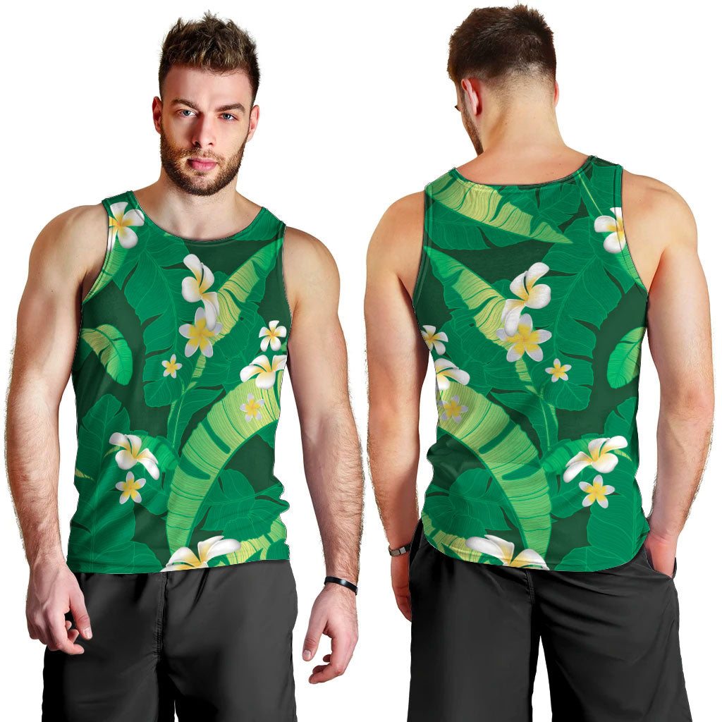 Green Banana Leaf Hawaii Men Tank Top Lau Maia Plumeria Tropical Summer Vibes LT14 - Polynesian Pride