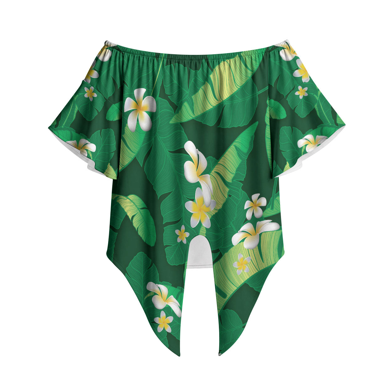 Green Banana Leaf Hawaii Off Shoulder Wrap Waist Top Lau Maia Plumeria Tropical Summer Vibes LT14 Green - Polynesian Pride