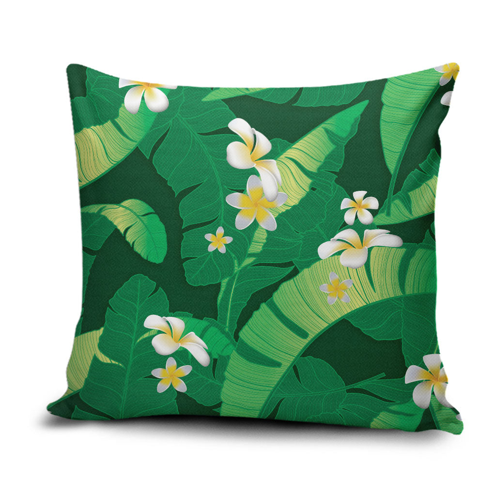 Green Banana Leaf Hawaii Pillow Cover Lau Maia Plumeria Tropical Summer Vibes LT14 Green - Polynesian Pride