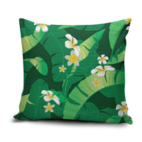 Green Banana Leaf Hawaii Pillow Cover Lau Maia Plumeria Tropical Summer Vibes LT14 Green - Polynesian Pride