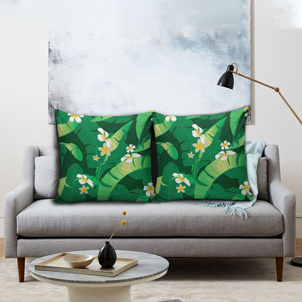 Green Banana Leaf Hawaii Pillow Cover Lau Maia Plumeria Tropical Summer Vibes LT14 - Polynesian Pride