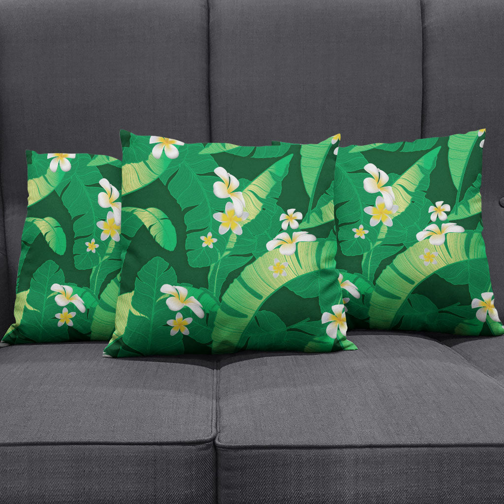 Green Banana Leaf Hawaii Pillow Cover Lau Maia Plumeria Tropical Summer Vibes LT14 - Polynesian Pride