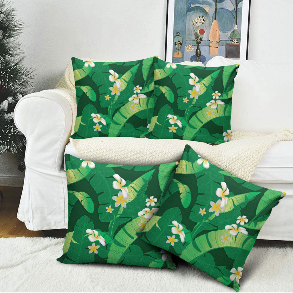 Green Banana Leaf Hawaii Pillow Cover Lau Maia Plumeria Tropical Summer Vibes LT14 - Polynesian Pride