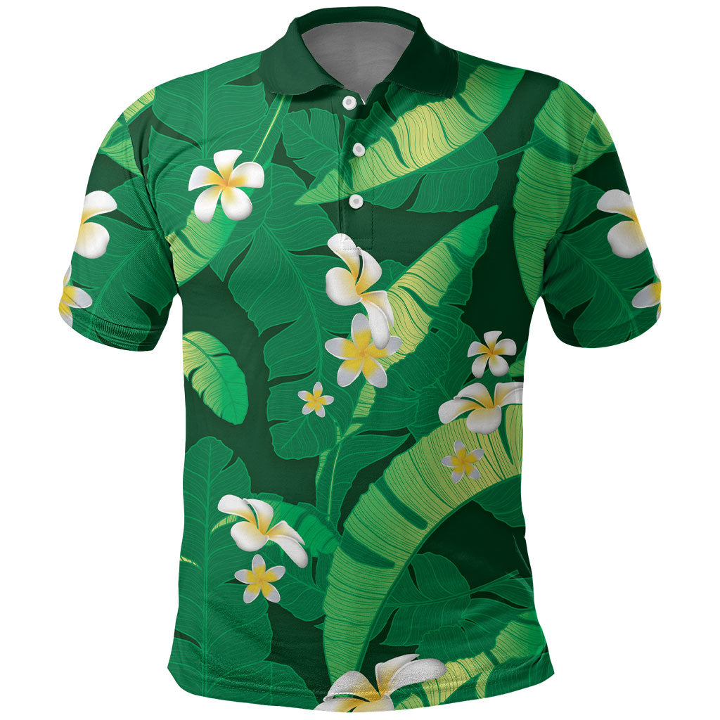 Green Banana Leaf Hawaii Polo Shirt Lau Maia Plumeria Tropical Summer Vibes LT14 Green - Polynesian Pride