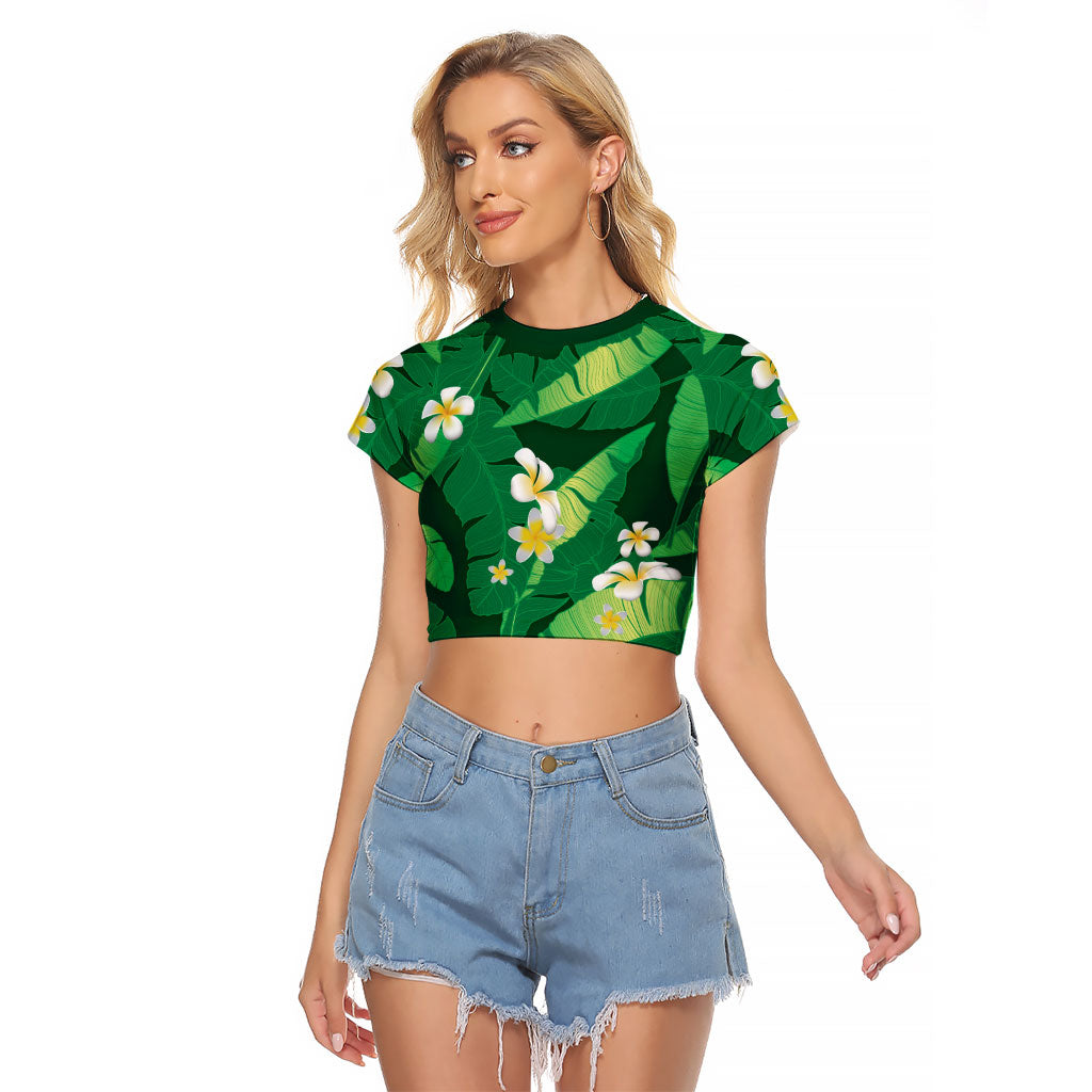Green Banana Leaf Hawaii Raglan Cropped T Shirt Lau Maia Plumeria Tropical Summer Vibes LT14 Female Green - Polynesian Pride