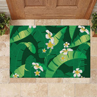 Green Banana Leaf Hawaii Rubber Doormat Lau Maia Plumeria Tropical Summer Vibes LT14 Green - Polynesian Pride