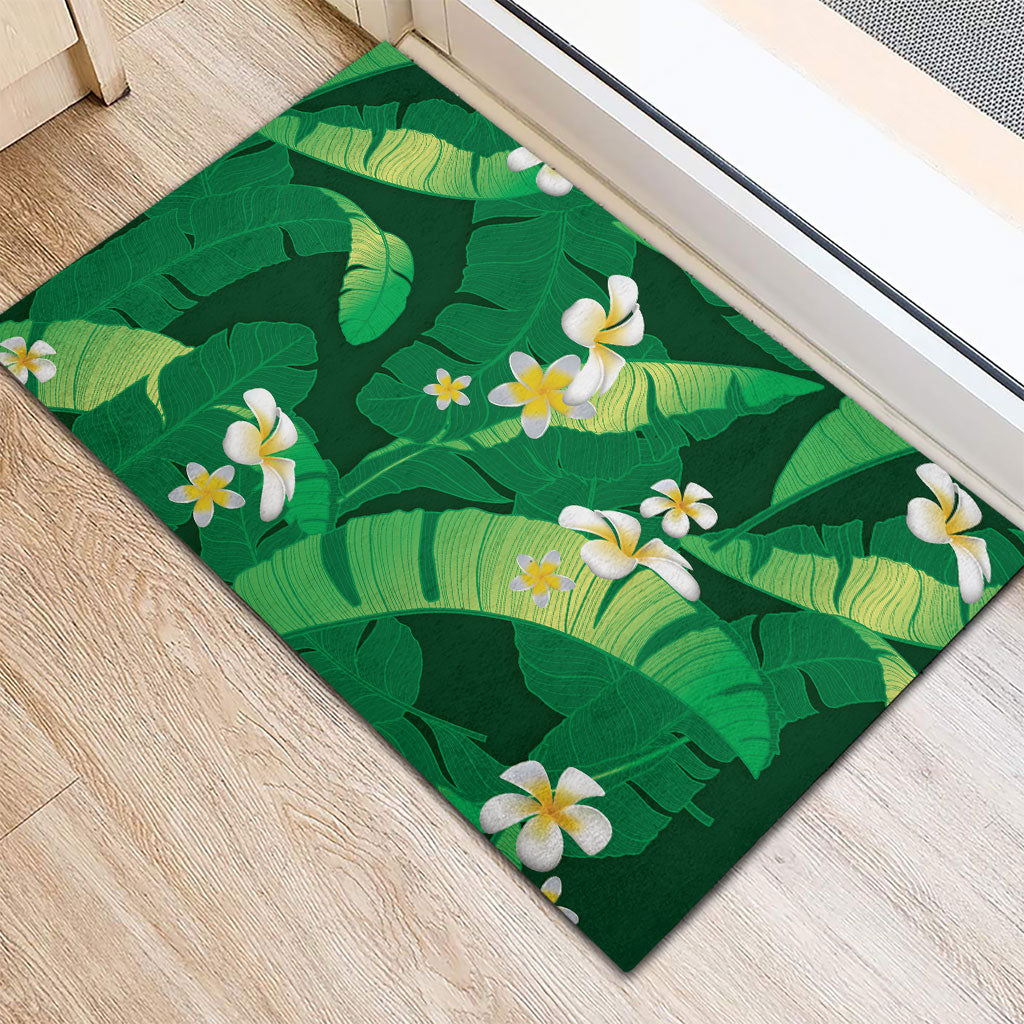 Green Banana Leaf Hawaii Rubber Doormat Lau Maia Plumeria Tropical Summer Vibes LT14 - Polynesian Pride