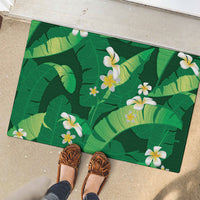 Green Banana Leaf Hawaii Rubber Doormat Lau Maia Plumeria Tropical Summer Vibes LT14 - Polynesian Pride
