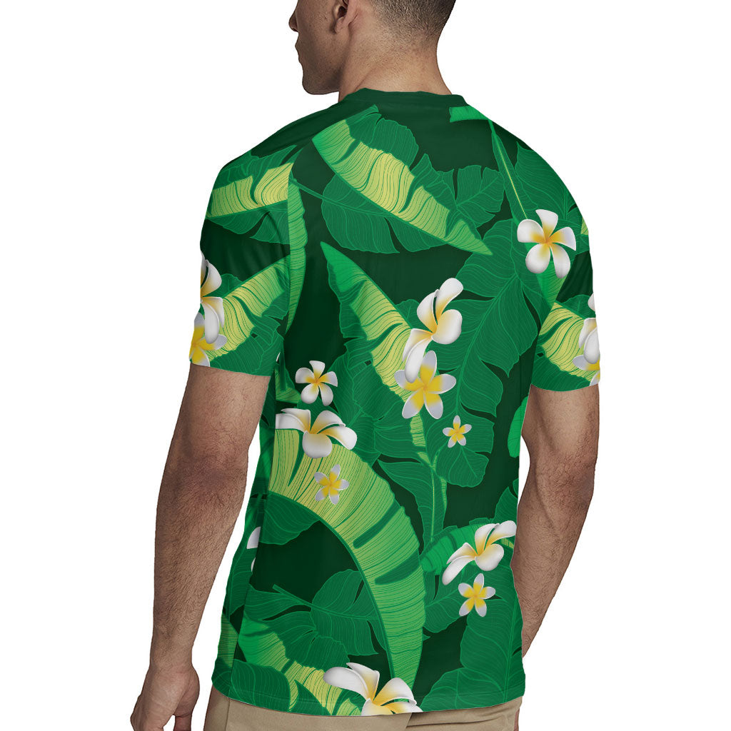Green Banana Leaf Hawaii Rugby Jersey Lau Maia Plumeria Tropical Summer Vibes LT14 - Polynesian Pride