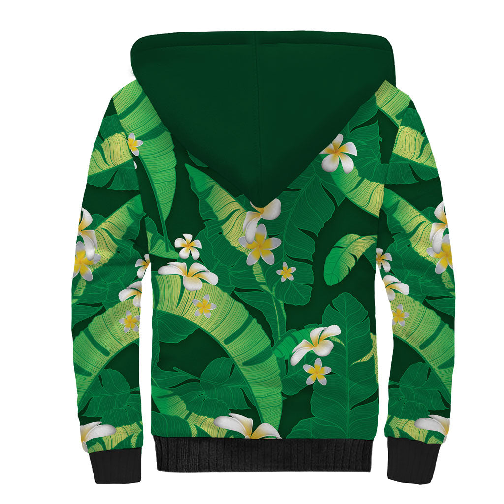 Green Banana Leaf Hawaii Sherpa Hoodie Lau Maia Plumeria Tropical Summer Vibes LT14 - Polynesian Pride