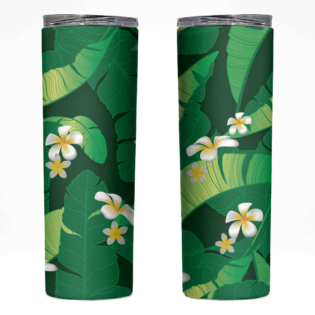Green Banana Leaf Hawaii Skinny Tumbler Lau Maia Plumeria Tropical Summer Vibes LT14 Green - Polynesian Pride