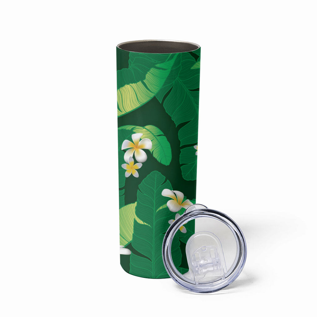 Green Banana Leaf Hawaii Skinny Tumbler Lau Maia Plumeria Tropical Summer Vibes LT14 - Polynesian Pride