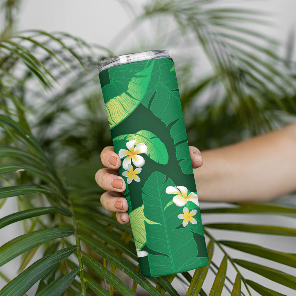 Green Banana Leaf Hawaii Skinny Tumbler Lau Maia Plumeria Tropical Summer Vibes LT14 - Polynesian Pride