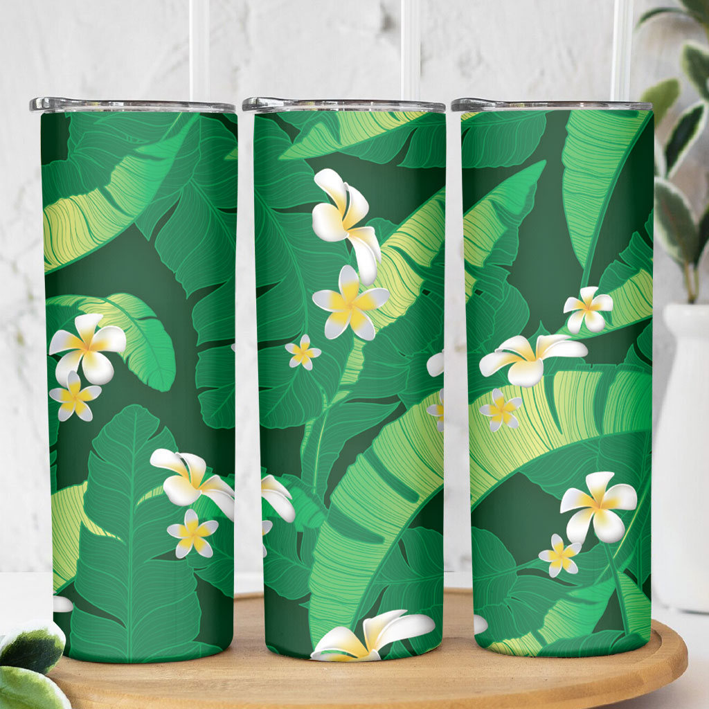 Green Banana Leaf Hawaii Skinny Tumbler Lau Maia Plumeria Tropical Summer Vibes LT14 - Polynesian Pride