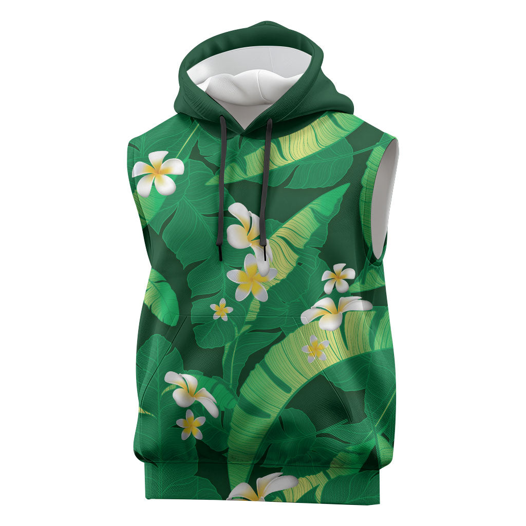 Green Banana Leaf Hawaii Sleeveless Hoodie Lau Maia Plumeria Tropical Summer Vibes LT14 Green - Polynesian Pride
