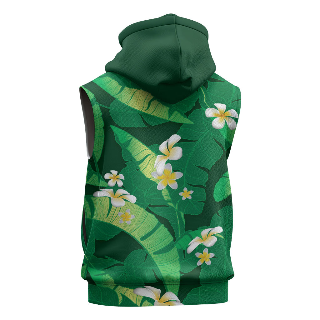 Green Banana Leaf Hawaii Sleeveless Hoodie Lau Maia Plumeria Tropical Summer Vibes LT14 - Polynesian Pride