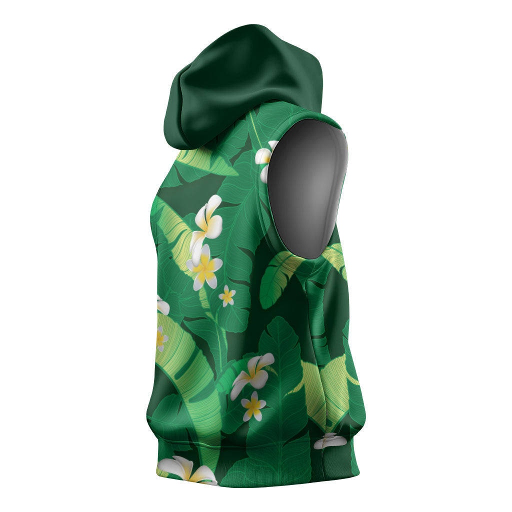 Green Banana Leaf Hawaii Sleeveless Hoodie Lau Maia Plumeria Tropical Summer Vibes LT14 - Polynesian Pride