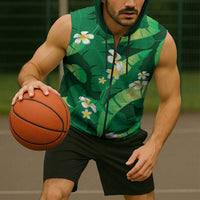 Green Banana Leaf Hawaii Sleeveless Zip Hoodie Lau Maia Plumeria Tropical Summer Vibes LT14 - Polynesian Pride