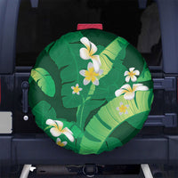 Green Banana Leaf Hawaii Spare Tire Cover Lau Maia Plumeria Tropical Summer Vibes LT14 No hole Green - Polynesian Pride