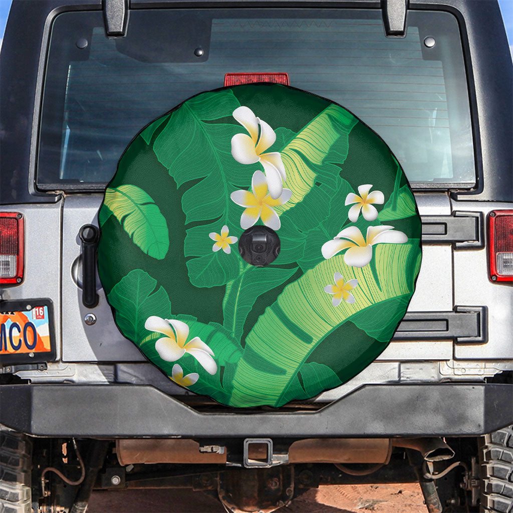 Green Banana Leaf Hawaii Spare Tire Cover Lau Maia Plumeria Tropical Summer Vibes LT14 Green - Polynesian Pride
