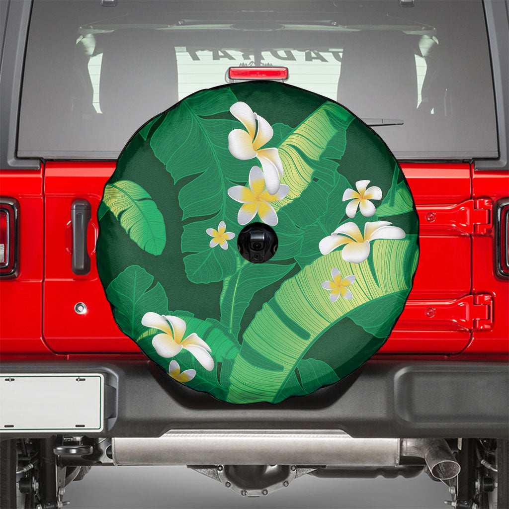 Green Banana Leaf Hawaii Spare Tire Cover Lau Maia Plumeria Tropical Summer Vibes LT14 - Polynesian Pride