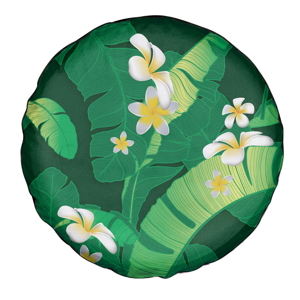 Green Banana Leaf Hawaii Spare Tire Cover Lau Maia Plumeria Tropical Summer Vibes LT14 - Polynesian Pride