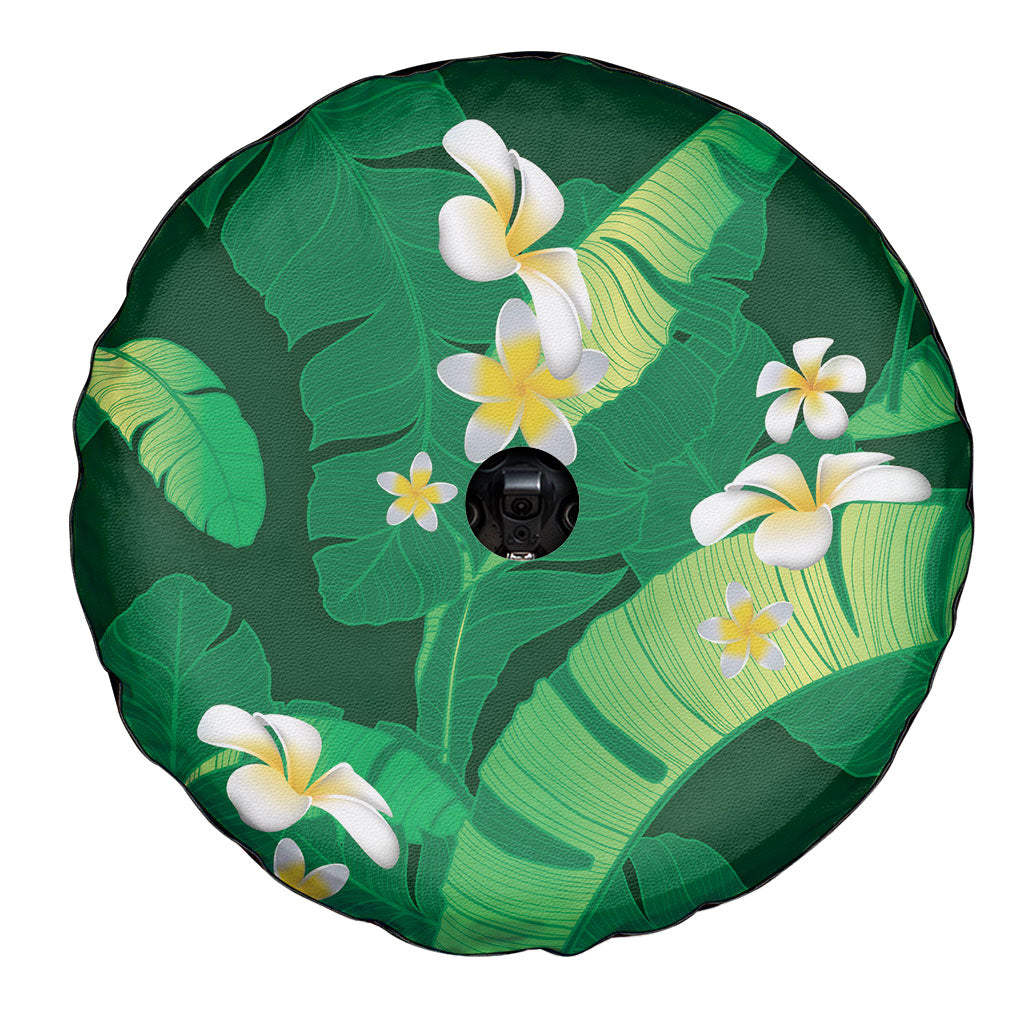 Green Banana Leaf Hawaii Spare Tire Cover Lau Maia Plumeria Tropical Summer Vibes LT14 - Polynesian Pride