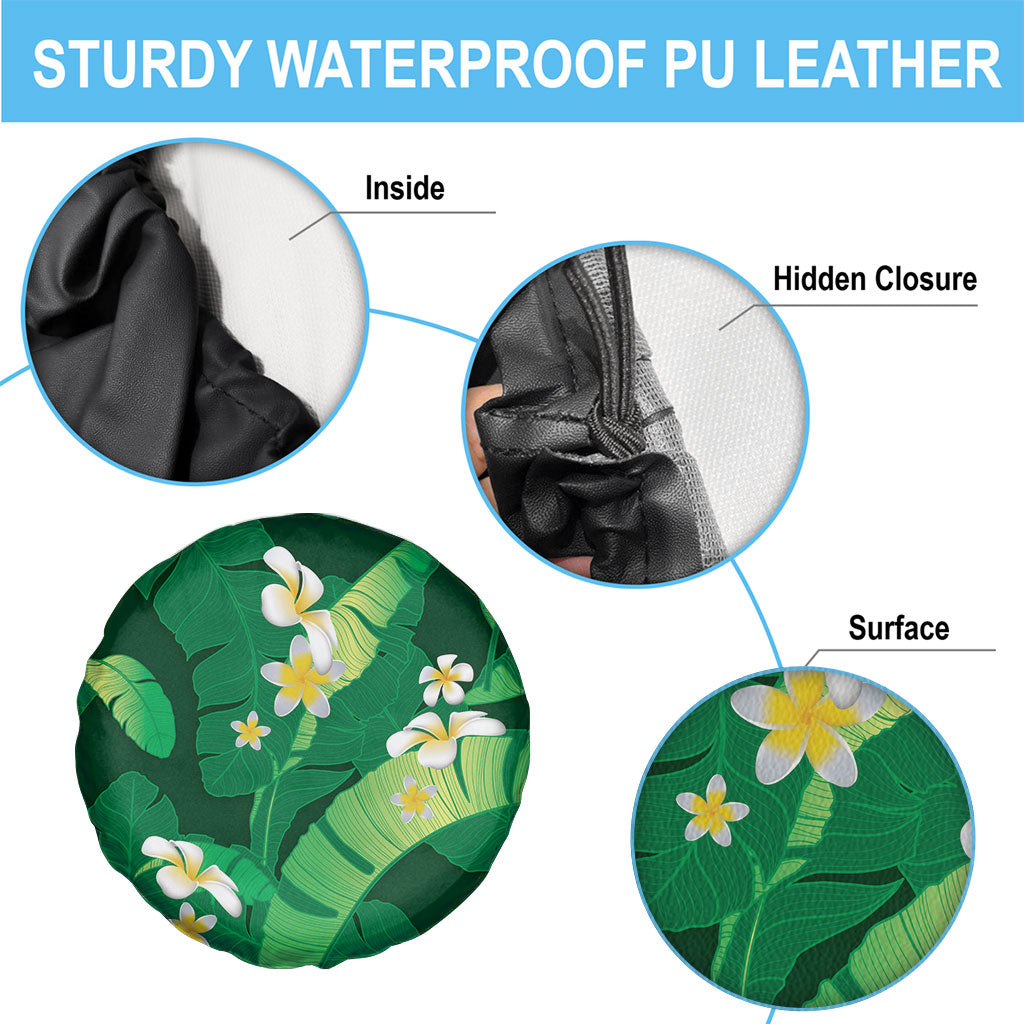 Green Banana Leaf Hawaii Spare Tire Cover Lau Maia Plumeria Tropical Summer Vibes LT14 - Polynesian Pride