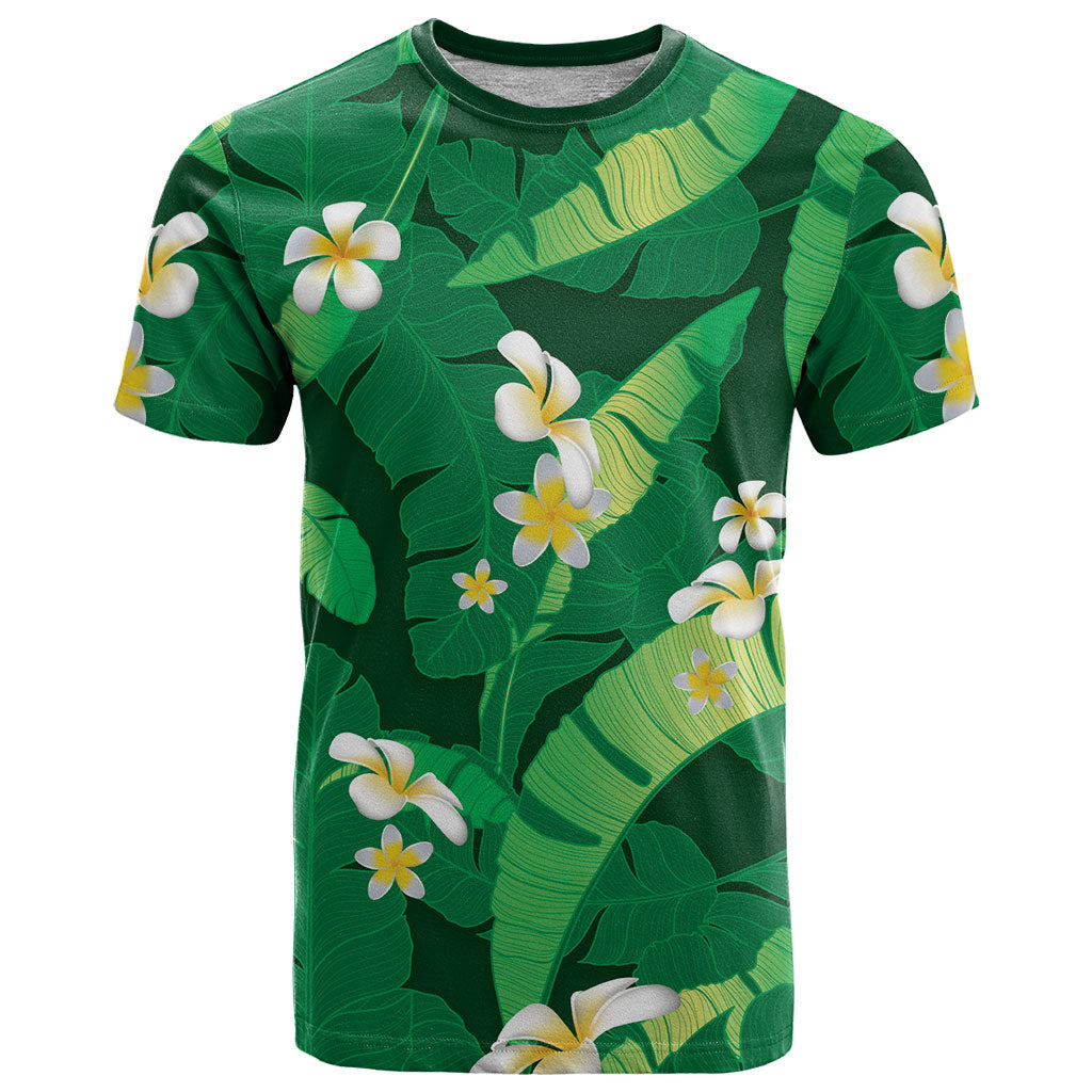 Green Banana Leaf Hawaii T Shirt Lau Maia Plumeria Tropical Summer Vibes LT14 Green - Polynesian Pride