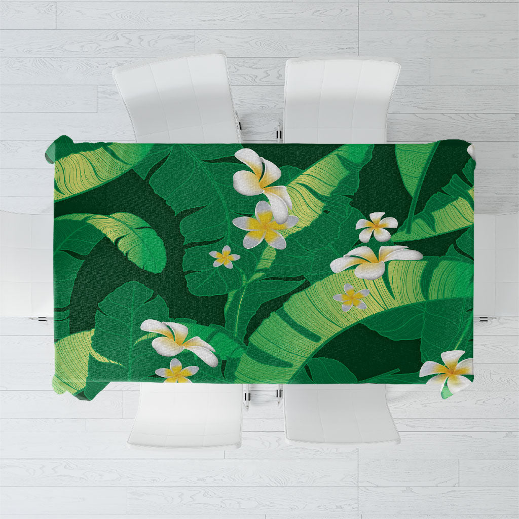 Green Banana Leaf Hawaii Tablecloth Lau Maia Plumeria Tropical Summer Vibes LT14 Green - Polynesian Pride
