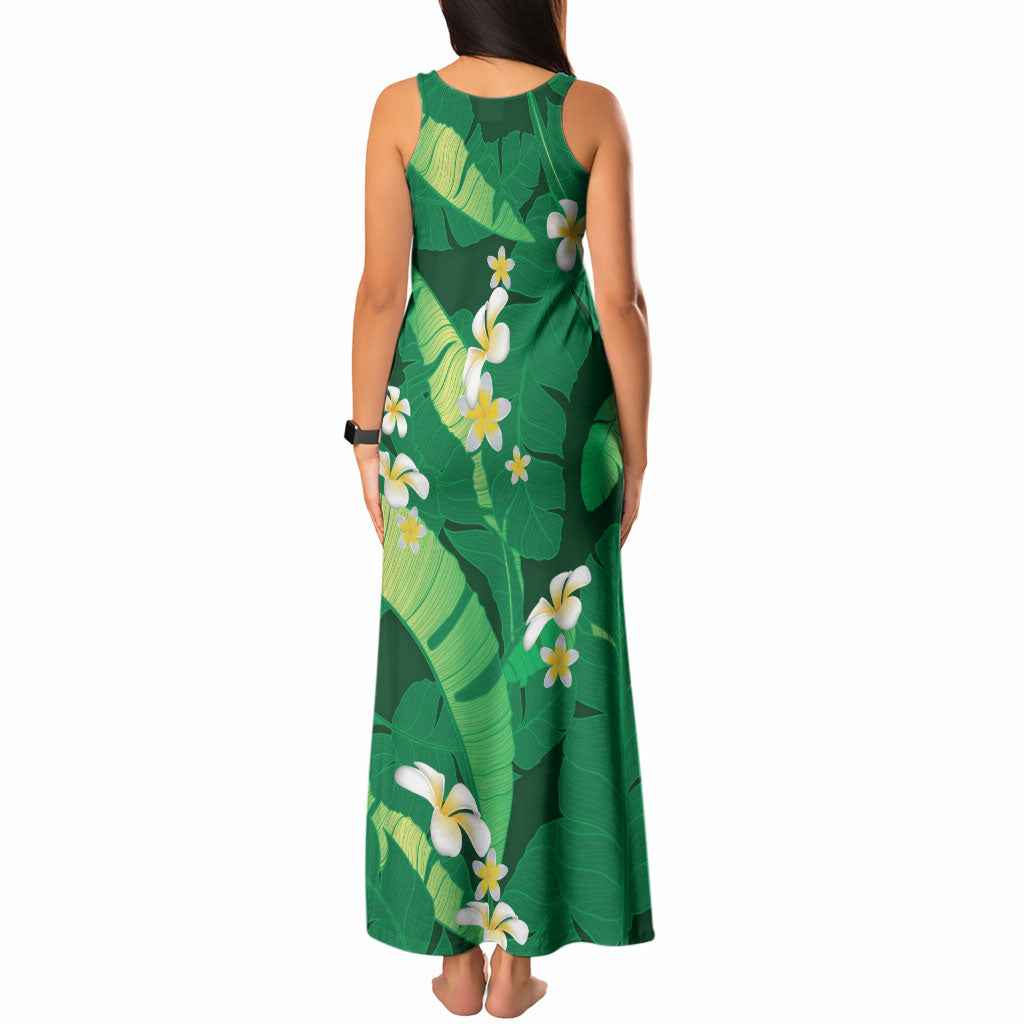 Green Banana Leaf Hawaii Tank Maxi Dress Lau Maia Plumeria Tropical Summer Vibes LT14 - Polynesian Pride