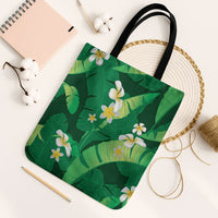 Green Banana Leaf Hawaii Tote Bag Lau Maia Plumeria Tropical Summer Vibes LT14 Black Strap One Size Green - Polynesian Pride