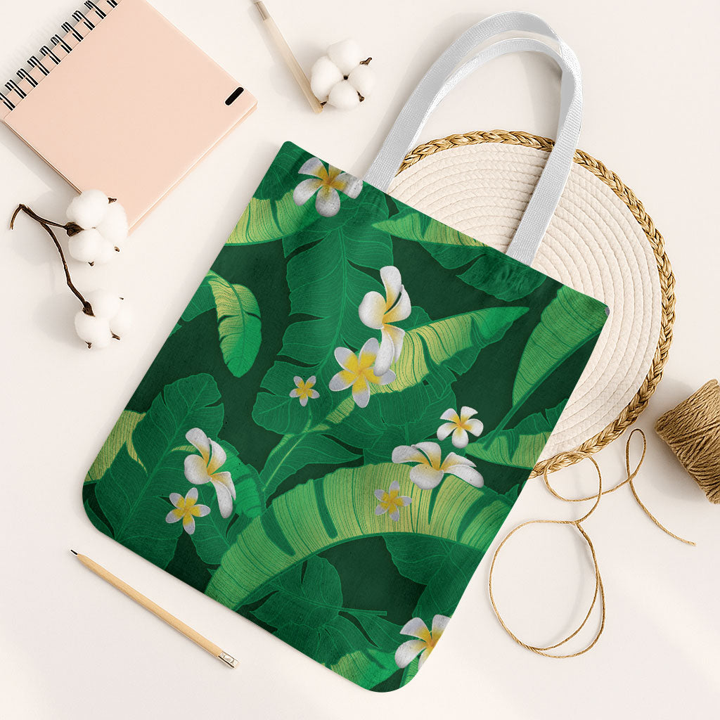 Green Banana Leaf Hawaii Tote Bag Lau Maia Plumeria Tropical Summer Vibes LT14 White Strap One Size Green - Polynesian Pride