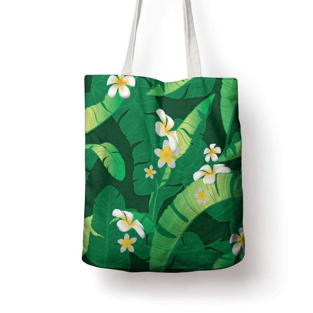 Green Banana Leaf Hawaii Tote Bag Lau Maia Plumeria Tropical Summer Vibes LT14 - Polynesian Pride