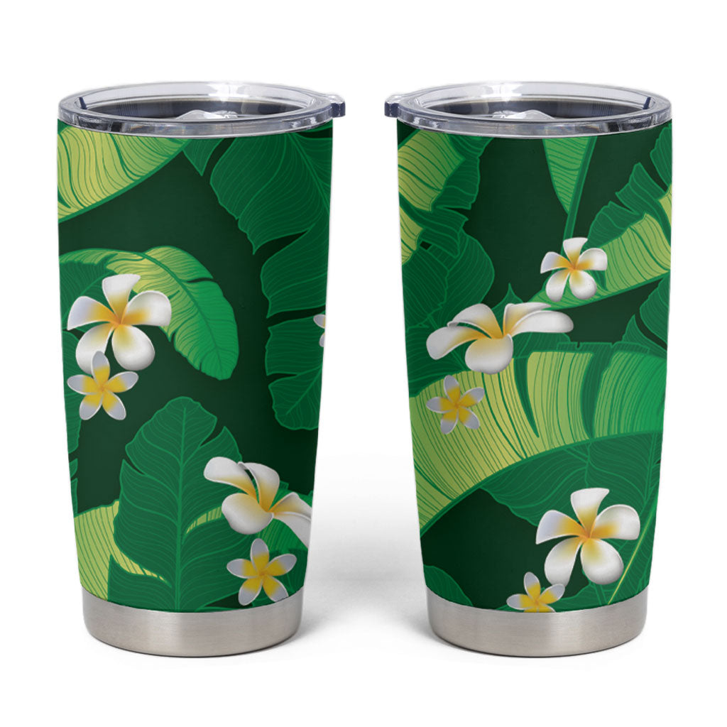 Green Banana Leaf Hawaii Tumbler Cup Lau Maia Plumeria Tropical Summer Vibes LT14 Green - Polynesian Pride