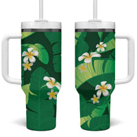 Green Banana Leaf Hawaii Tumbler With Handle Lau Maia Plumeria Tropical Summer Vibes LT14 One Size: 40 oz Green - Polynesian Pride