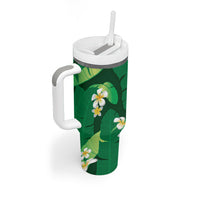 Green Banana Leaf Hawaii Tumbler With Handle Lau Maia Plumeria Tropical Summer Vibes LT14 - Polynesian Pride