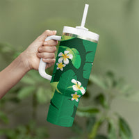 Green Banana Leaf Hawaii Tumbler With Handle Lau Maia Plumeria Tropical Summer Vibes LT14 - Polynesian Pride