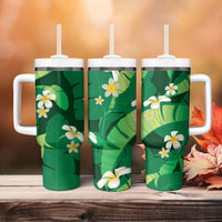 Green Banana Leaf Hawaii Tumbler With Handle Lau Maia Plumeria Tropical Summer Vibes LT14 - Polynesian Pride