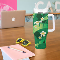 Green Banana Leaf Hawaii Tumbler With Handle Lau Maia Plumeria Tropical Summer Vibes LT14 - Polynesian Pride