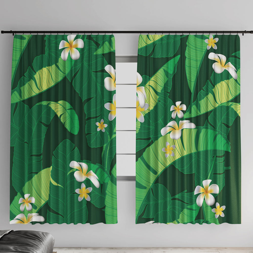 Green Banana Leaf Hawaii Window Curtain Lau Maia Plumeria Tropical Summer Vibes LT14 With Hooks Green - Polynesian Pride