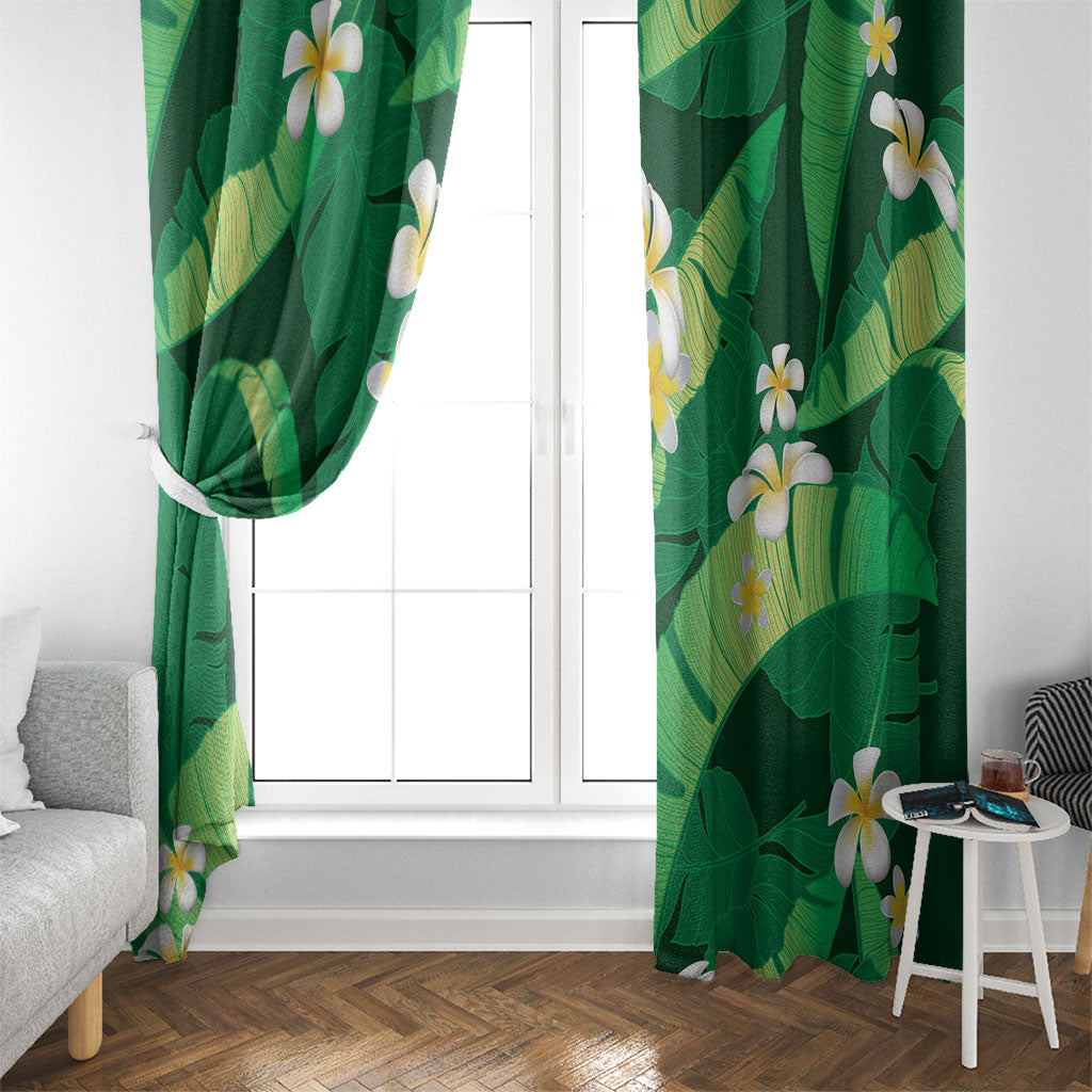 Green Banana Leaf Hawaii Window Curtain Lau Maia Plumeria Tropical Summer Vibes LT14 - Polynesian Pride