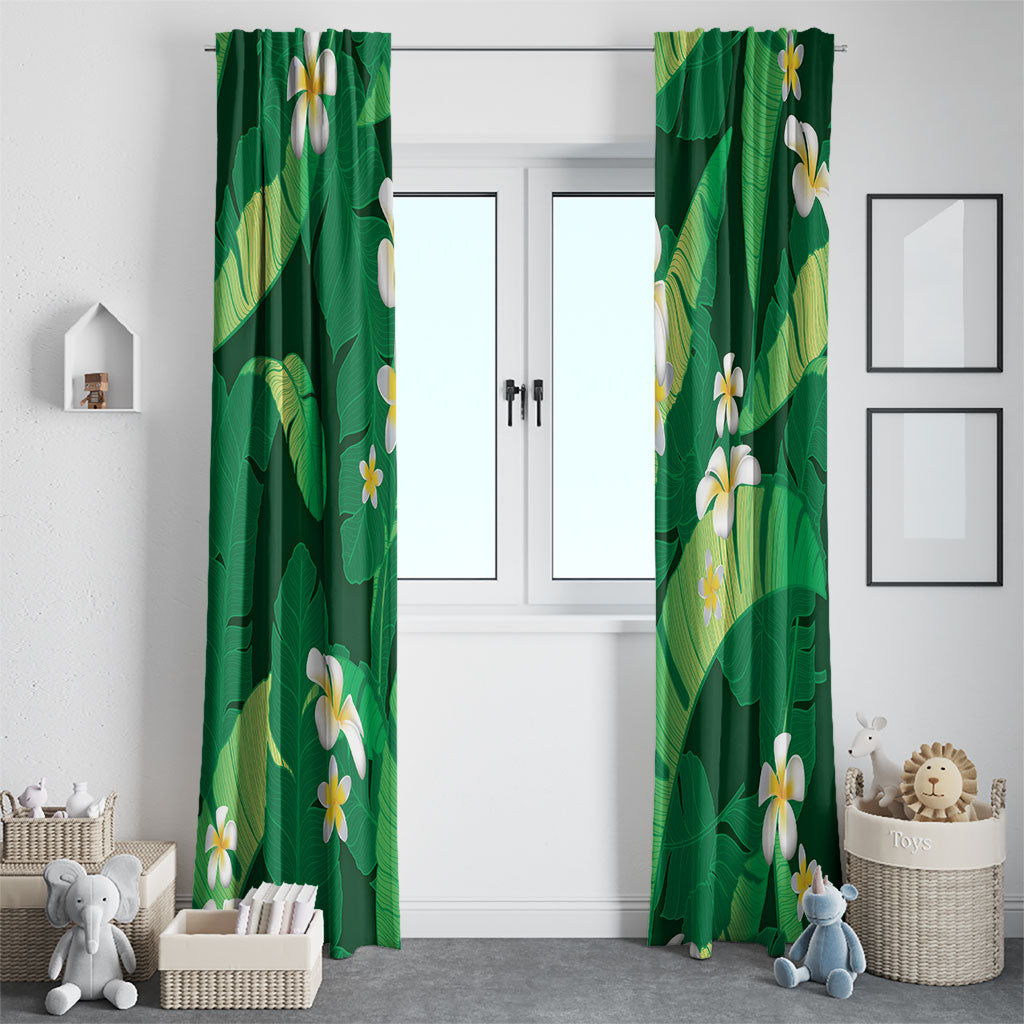 Green Banana Leaf Hawaii Window Curtain Lau Maia Plumeria Tropical Summer Vibes LT14 - Polynesian Pride