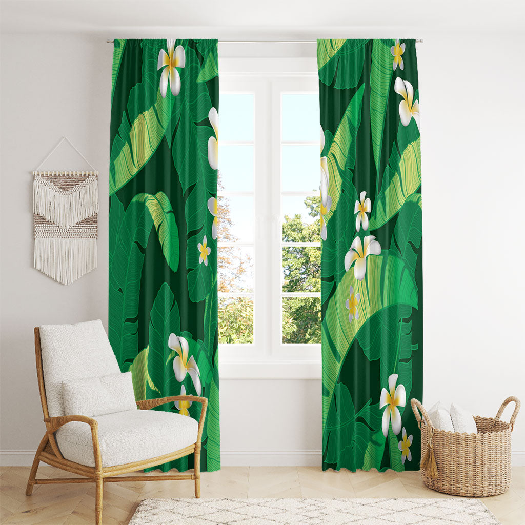 Green Banana Leaf Hawaii Window Curtain Lau Maia Plumeria Tropical Summer Vibes LT14 - Polynesian Pride